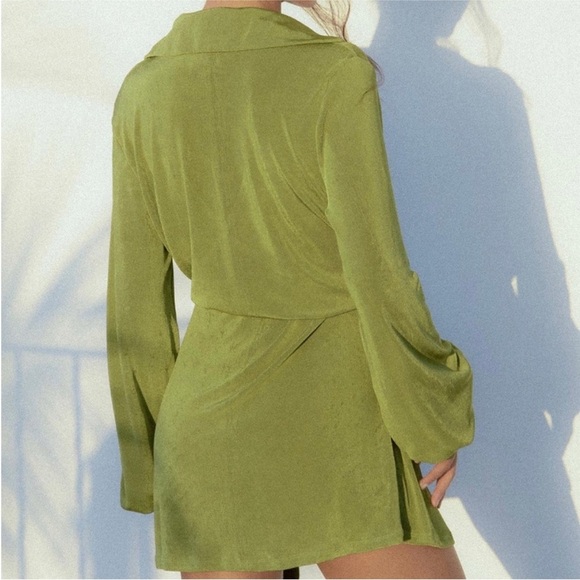 NWOT Princess Polly Sparkly Olive Green Collared Wrap Dress sz 6 - Picture 11 of 11